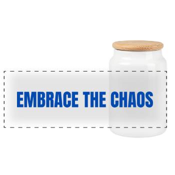 Embrace the Chaos Bold Typography - Panoramic Cookie Jar with Wooden Lid - white - Front