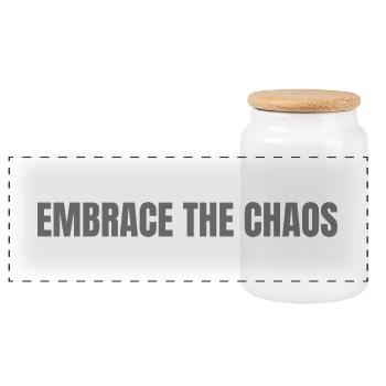 Embrace the Chaos: Bold Monochrome Print - Panoramic Cookie Jar with Wooden Lid - white - Front