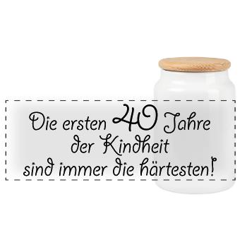 die ersten 40 Jahre der Kindheit 40. Geburtstag - Panorama Keksdose mit Holzdeckel - Weiß - Vorne