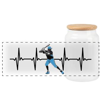 I love Baseball Heartbeat Pulse - Sports Design - Panoramic Cookie Jar with Wooden Lid - white - Front