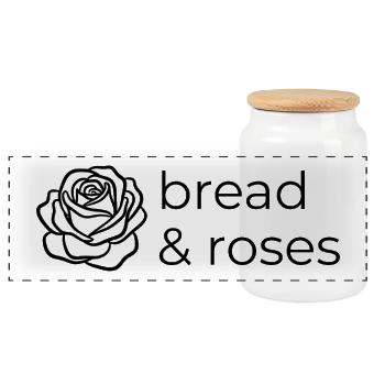 Brot und Rosen - Bread and Roses - Panorama Keksdose mit Holzdeckel - Weiß - Vorne