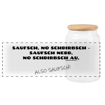 Ein Sprichwort zur schwäbischen Logik - Panorama Keksdose mit Holzdeckel - Weiß - Vorne