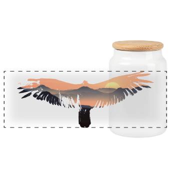 Aigle, oiseau, montagne, motif animal, lever de soleil - Boîte à biscuits avec couvercle en bois - blanc - Devant