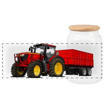 Traktor mit Anhänger - Panorama Keksdose mit Holzdeckel - Weiß - Vorne