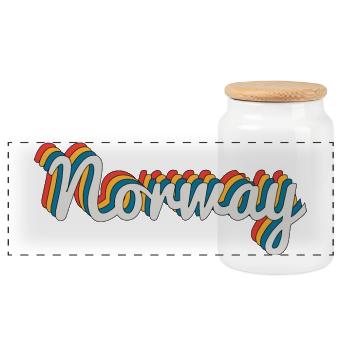 Norway Retro Rainbow Font - Panoramic Cookie Jar with Wooden Lid - white - Front