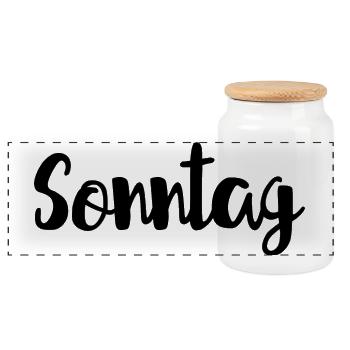 Sonntag Woche Wochenende - Panorama Keksdose mit Holzdeckel - Weiß - Vorne