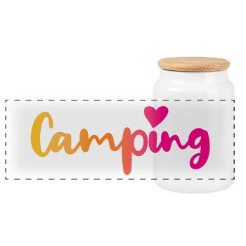 Camping Verlauf Herz pink Quote Fan Camper Outdoor - Panorama Keksdose mit Holzdeckel - Weiß - Vorne