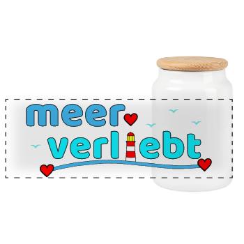Meerverliebt Leuchtturm Herzdesign - Panorama Keksdose mit Holzdeckel - Weiß - Vorne