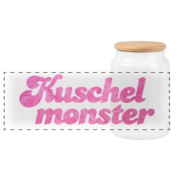 Kuschelmonster flauschig coole Sprüche Fell rosa - Panorama Keksdose mit Holzdeckel - Weiß - Vorne