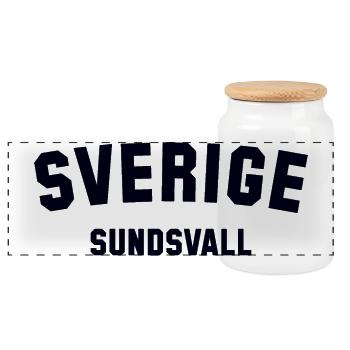 SUNDSVALL, Sweden, Sweden - Panoramic Cookie Jar with Wooden Lid - white - Front