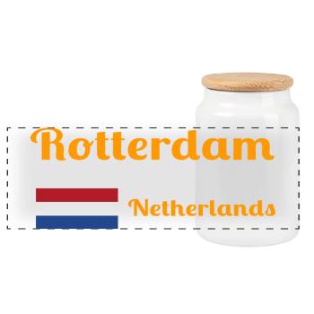 Rotterdam Netherlands- Stylish prints - Panoramic Cookie Jar with Wooden Lid - white - Front