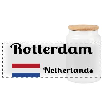 Rotterdam Netherlands- Stylish prints - Panoramic Cookie Jar with Wooden Lid - white - Front