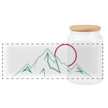 Minimalist Mountain Range with Rising Sun - Panoramic Cookie Jar with Wooden Lid - white - Front