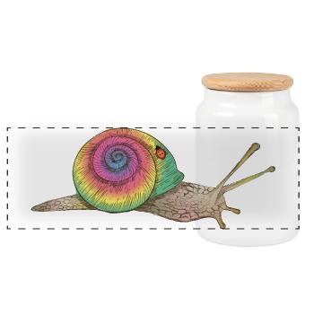 colorful snail with rainbow shell - Panoramic Cookie Jar with Wooden Lid - white - Front