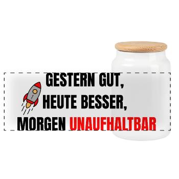 Good yesterday, better today, unstoppable tomorrow. - Panoramic Cookie Jar with Wooden Lid - white - Front