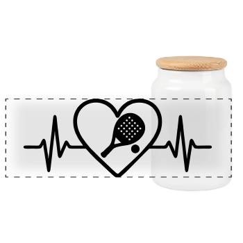 Padel Heart - Panoramic Cookie Jar with Wooden Lid - white - Front