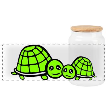 2 Tortues Maman Papa Enfant Famille Amour Mignon - Boîte à biscuits avec couvercle en bois - blanc - Devant