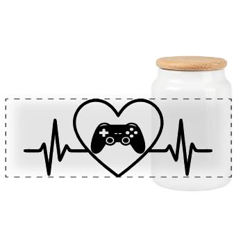 Video Game Controller Heart Gamer - Panoramic Cookie Jar with Wooden Lid - white - Front