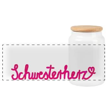 Schwesterherz - Geschenk mit Herz - Panorama Keksdose mit Holzdeckel - Weiß - Vorne