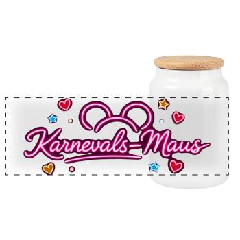 KarnevalsMaus Fastnacht Fasching Outfit Niedlich - Panorama Keksdose mit Holzdeckel - Weiß - Vorne
