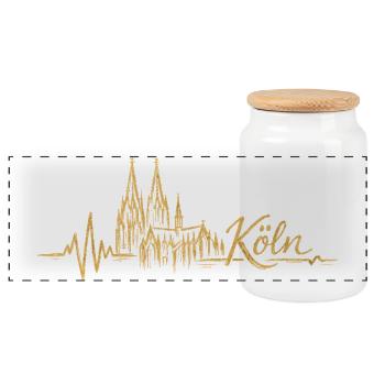Cologne Skyline Heartbeat Cologne Cathedral I love Cologne - Panoramic Cookie Jar with Wooden Lid - white - Front