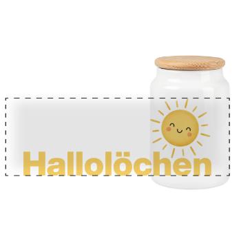 HALLOLÖCHEN, DIE SÜSSESTE BEGÜSSUNG MIT SONNE - Panorama Keksdose mit Holzdeckel - Weiß - Vorne