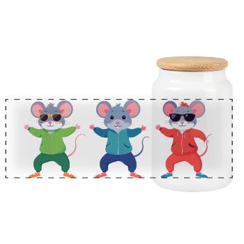 Motif de Trois souris cool avec lunettes de soleil : animal et enfant - Boîte à biscuits avec couvercle en bois - blanc - Devant