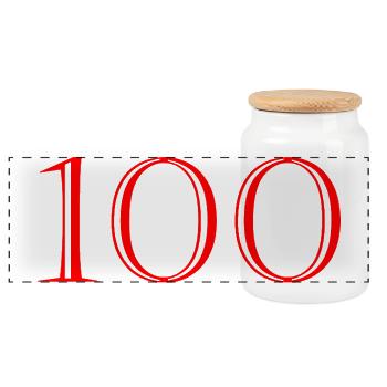 100. 100 JAHRE. 100-JÄHRIGES JUBILÄUM. GEBURTSTAG 100 - Panorama Keksdose mit Holzdeckel - Weiß - Vorne