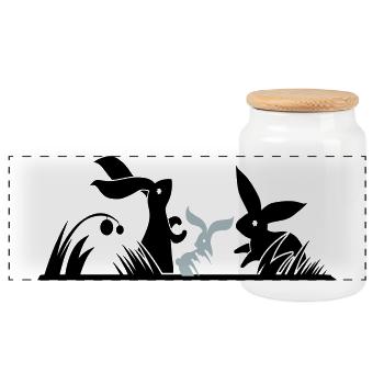Trois lapins dans une prairie - Boîte à biscuits avec couvercle en bois - blanc - Devant