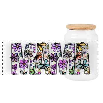 Floral Rainbow Word Pattern - Panoramic Cookie Jar with Wooden Lid - white - Front