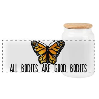 Monarch Butterfly Embrace - All Bodies - Panoramic Cookie Jar with Wooden Lid - white - Front