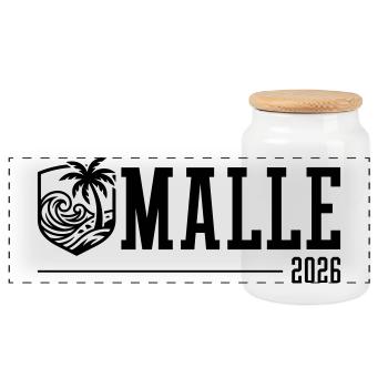 Malle 2026 Palm Trees Beach Mallorca - Panoramic Cookie Jar with Wooden Lid - white - Front