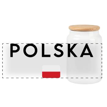 Flag of Poland, elegant minimalist design - Panoramic Cookie Jar with Wooden Lid - white - Front