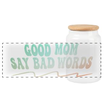 Good Mom Escape Funny Mom Sayings Design - Panoramic Cookie Jar with Wooden Lid - white - Front