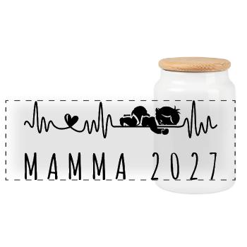 Mamma 2027 Battito Cardiaco in Gravidanza - Panorama Keksdose mit Holzdeckel - Weiß - Vorne