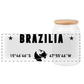 Brasilia Brazil Coordinates Planet Earth - Panoramic Cookie Jar with Wooden Lid - white - Front