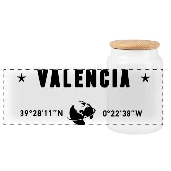 Valencia Spain Gps Coordinates Globe - Panoramic Cookie Jar with Wooden Lid - white - Front