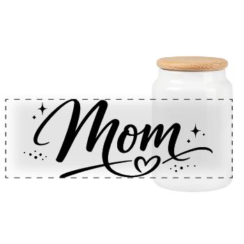 Mom Heart and Stars | Vintage Mom Gift - Panoramic Cookie Jar with Wooden Lid - white - Front