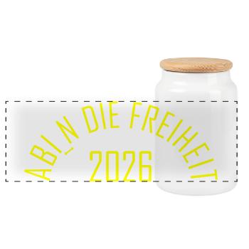 ABI 2026 Freiheit - Panorama Keksdose mit Holzdeckel - Weiß - Vorne