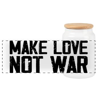Make Love Not War | Grunge-Vintage-Friedenszitat - Panorama Keksdose mit Holzdeckel - Weiß - Vorne