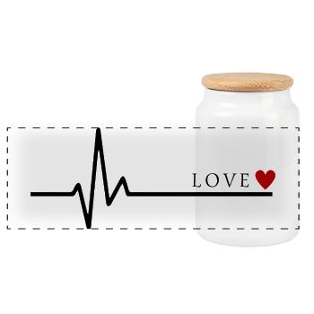 Love Heartbeat | Minimalist Heartbeat Love Shirt - Panoramic Cookie Jar with Wooden Lid - white - Front