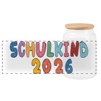 Schulkind 2026  - Panorama Keksdose mit Holzdeckel - Weiß - Vorne