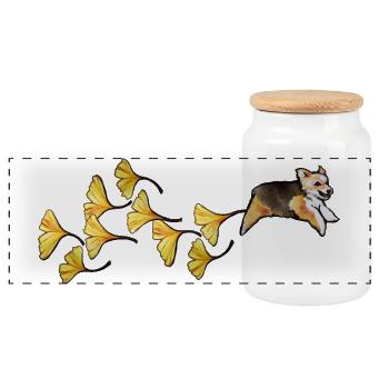 Ginkgo Garden Corgi Trail - Panoramic Cookie Jar with Wooden Lid - white - Front