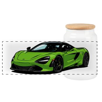 Limettengrünes Supercar–Illust - Panorama Keksdose mit Holzdeckel - Weiß - Vorne