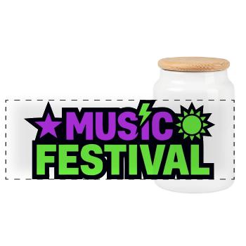 Music Festival Lettering Graphic - Panoramic Cookie Jar with Wooden Lid - white - Front