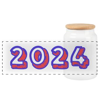 2024. FROHES NEUES JAHR. SILVESTER. NEUJAHR - Panorama Keksdose mit Holzdeckel - Weiß - Vorne