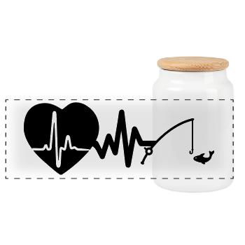 Fishing is life heartbeat for anglers - Panoramic Cookie Jar with Wooden Lid - white - Front