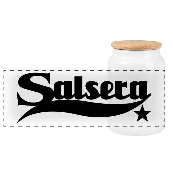 Salsera Star - Salsa Dance Shirt - Panorama Keksdose mit Holzdeckel - Weiß - Vorne