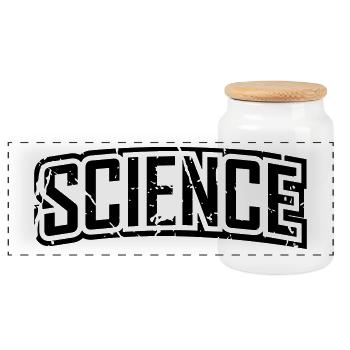 Science vintage distressed logo lettering - Panoramic Cookie Jar with Wooden Lid - white - Front