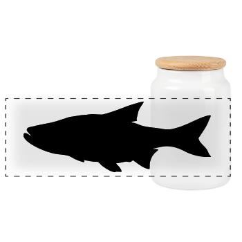 Fish silhouette asp - Panoramic Cookie Jar with Wooden Lid - white - Front